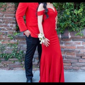 Red Prom Off The Shoulder Formal Wedding Dress XS